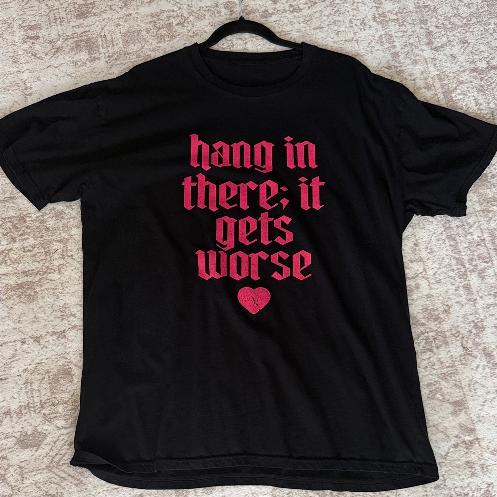 Black Graphic Tee with Pink Gothic Text